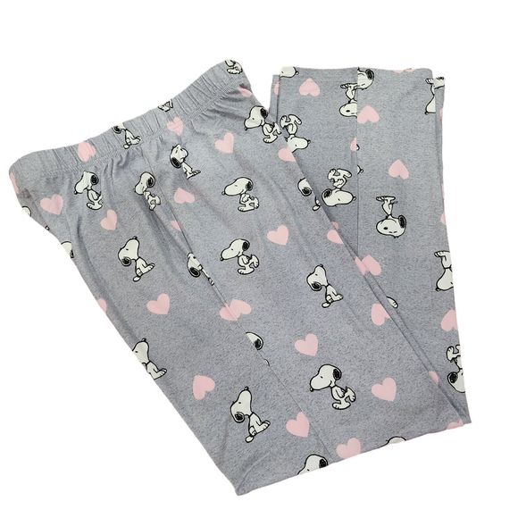 Womens Peanuts Snoopy Gray Pajama Set With Pink Hearts Size L - Picture 12 of 15